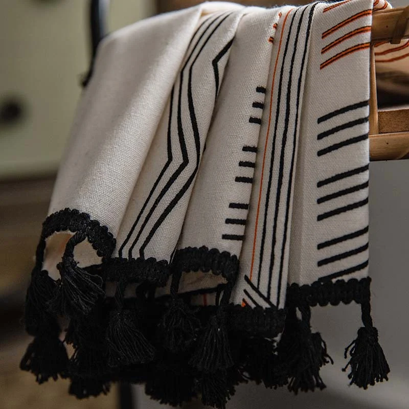 Title 7, Tecido de cortina boho creme com estampa em alg...