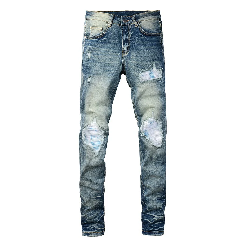 Title 3, Jeans retro com patches coloridos rasgados para...