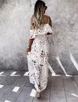Off-the-shoulder long spaghetti-strap floral print large swing dress. Perfect for a flowy, feminine look, offering comfo — photo 11