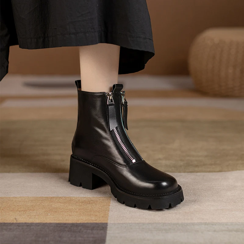 Full leather Martin boots with inside and outside use, a double zipper design and a thick sole, providing comfort and st — photo 3