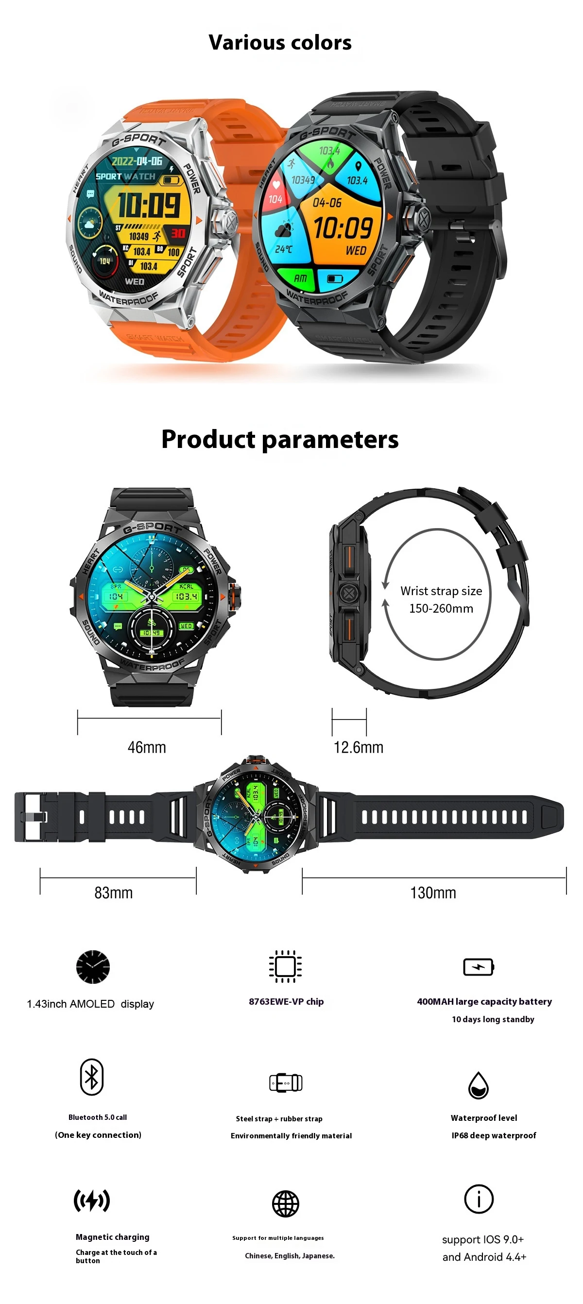 Title 9, Smartwatch with screen, Bluetooth calling, weat...