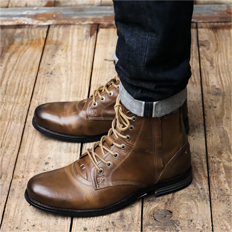 Men's Cowboy Boots Retro Lace-up Martin Boot Round Toe Low Heel Shoes Comfortable and Stylish Footwear for Everyday Wear — photo 8