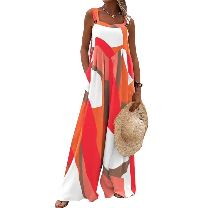 Title 4, Mouwloze losse casual sling-jumpsuit met print