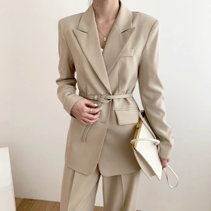Short French Suit with Belt Effortlessly chic Parisian style for your wardrobe. The perfect ensemble for a sophisticated — photo 1
