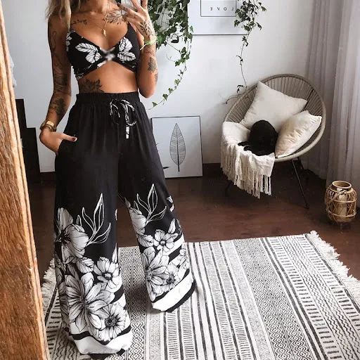 Title 6, Printed Tube Top Loose Wide Leg Pants Two-piece...