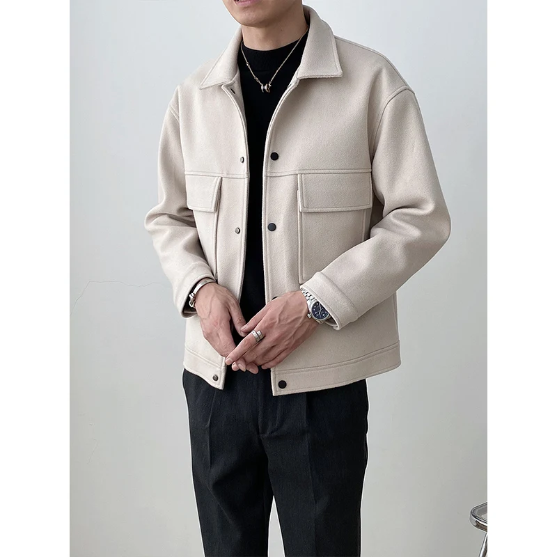 Title 4, Mens Casual Lapel Jacket Loose Woolen Coat off...