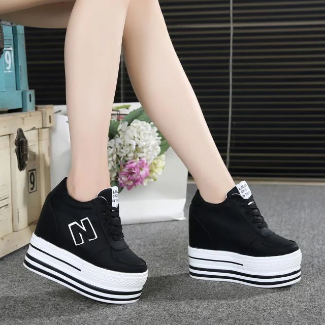 Women's Inner Height Increase 12cm Shoes Thick Sole Lace Up for Elevated Style and Comfortable Walking Experience. — photo 2