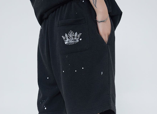 Title 10, Retro Mens Ink Splattered Letter Print Shorts