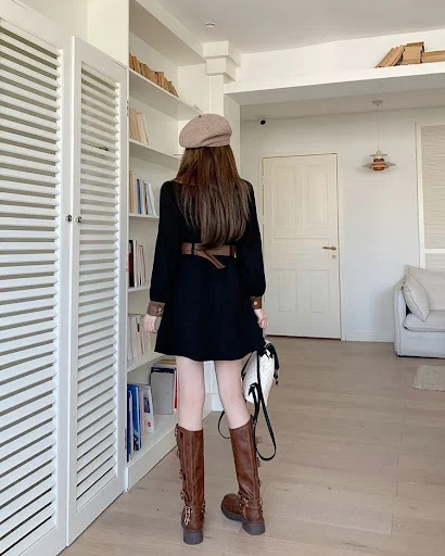 Title 12, Corduroy Retro Long Sleeve Waist Dress