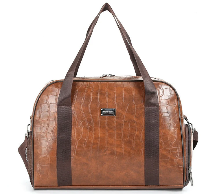 Bolsa de couro PU vintage impermeável com separação seco e molhado. Ideal para viagens, academia e praia. Organize seus pertences com estilo e segurança. — foto 4