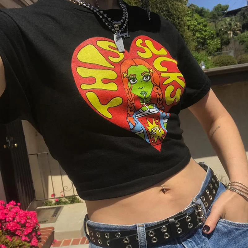 T-shirt Corta da Donna con Stampa Giapponese Slim, Versatile e Adatta a Ogni Outfit, Perfetta per un Look Casual e Trendy, Acquista subito! — foto 4