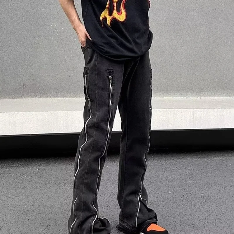 Black Zippered Straight Slightly Flared Casual Trousers for Men. Comfortable, stylish pants perfect for everyday wear an — photo 11