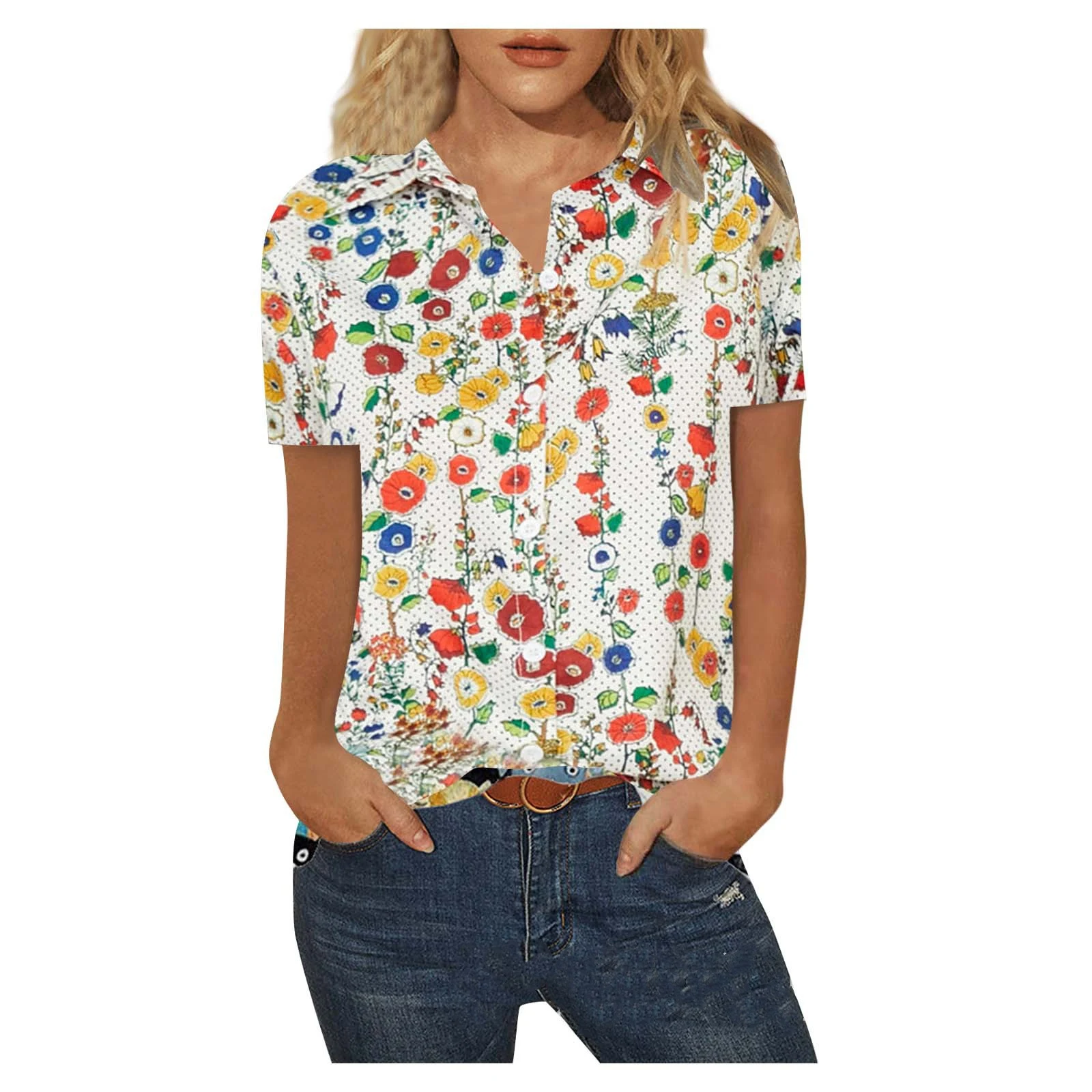 Title 3, Camisa casual solta estampada plus size feminina