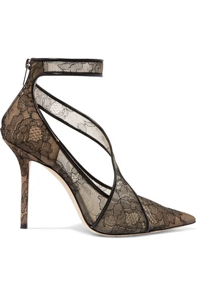 Title 3, Pointed black lace high heels for elegant style...