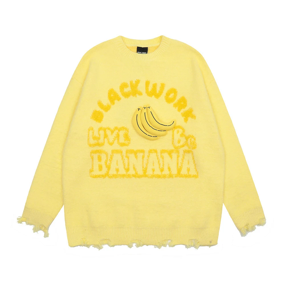Banana Round Neck Sweater for Men, High Street Ripped Design, offers a comfortable and stylish casual look, perfect for — photo 1