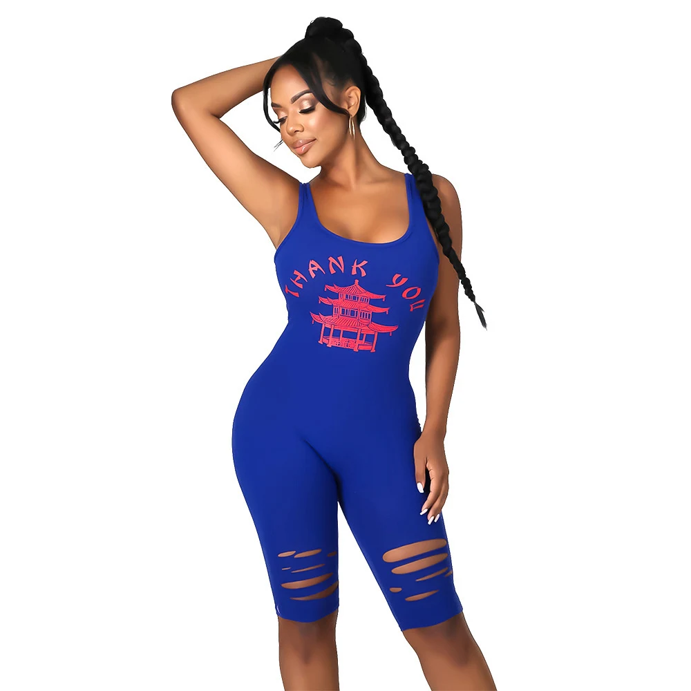 Title 9, Macacão feminino estampado vazado e rasgado