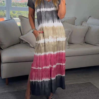 Title 2, Summer V-neck Striped Printed Short Sleeve Plus...