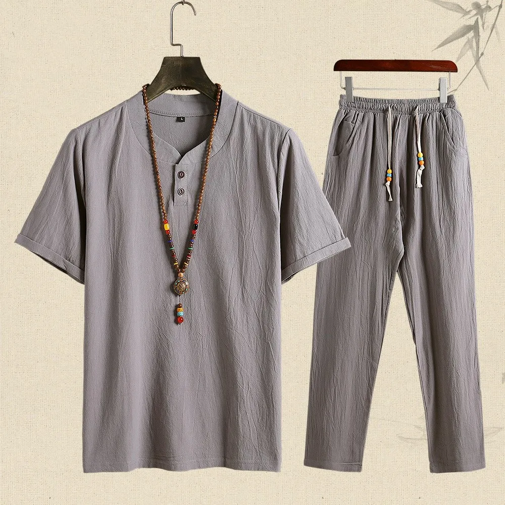 Title 3, Two-piece linen short-sleeved T-shirt and trous...