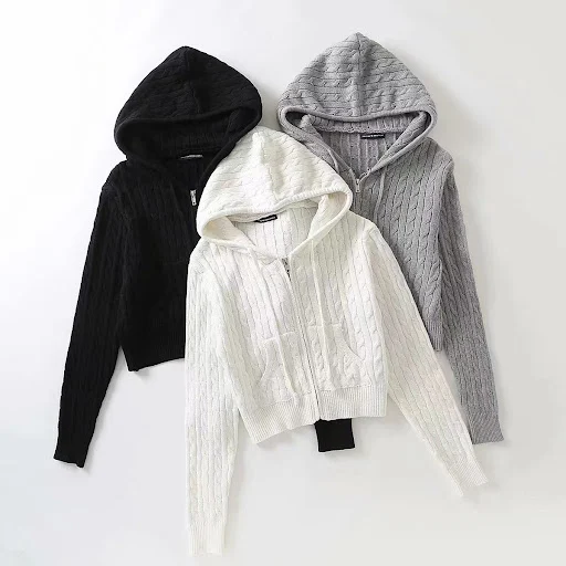 Title 1, Manteau court à capuche en tricot torsadé pour ...