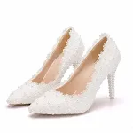 Pearl Lace Large Size Wedding Shoes Stiletto Single Shoes for Women. Elegant bridal footwear, perfect for a special occa — photo 2