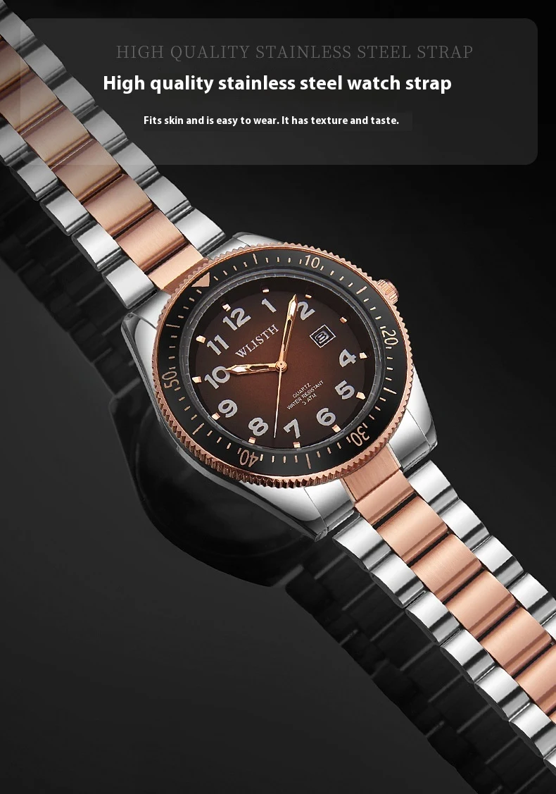 Relógio Masculino Quartz Luminoso À Prova D'água com Calendário e Pulseira de Aço. Veja as horas com clareza e estilo, em qualquer situação. — foto 7