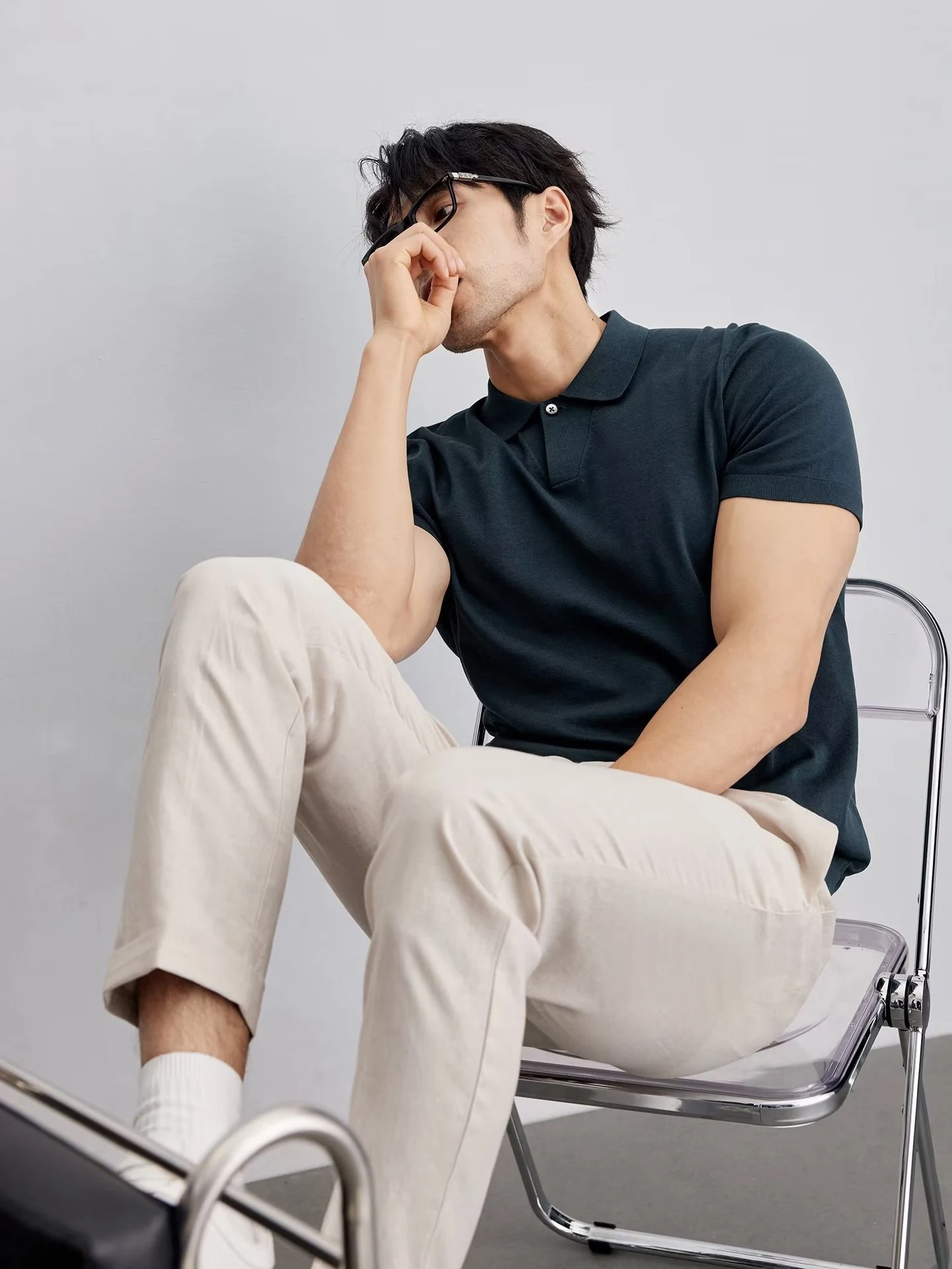 Men's Summer Casual Stylish Solid Color Slim Fit Knit Short Sleeve Lapel Half Sleeve Shirt, perfect for warm weather. — photo 28