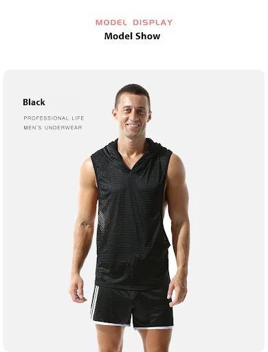 Title 5, Mens Solid Color Mesh Hooded Vest Breathable a...