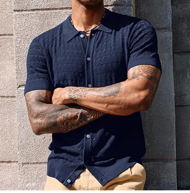 Title 17, Mens Fashion Pointelle Design Short Sleeve Car...
