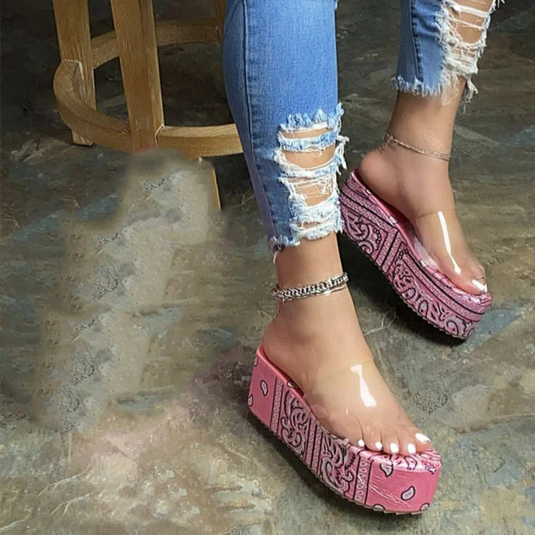 Women's Sandals Thick-soled Printed Flip Flops with Wide Mid-heel for All-day Comfort and Stylish Summer Wear — photo 2