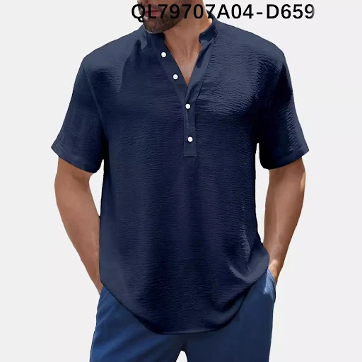 Title 7, Mens Loose Trendy Short Sleeve Lapel Shirt. Ge...