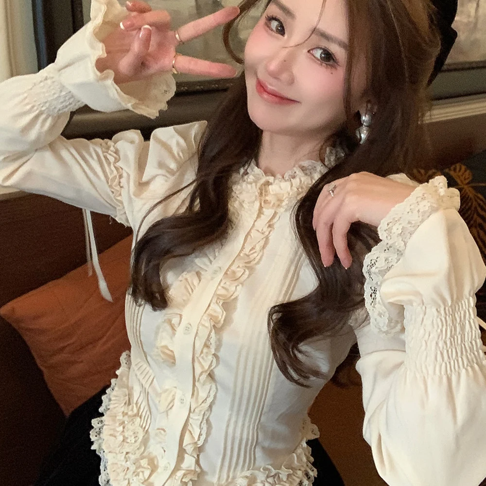 Bubble Sleeved Long Sleeved Shirt. Adds a touch of elegance to any outfit. Comfortable and stylish, perfect for everyday — photo 5