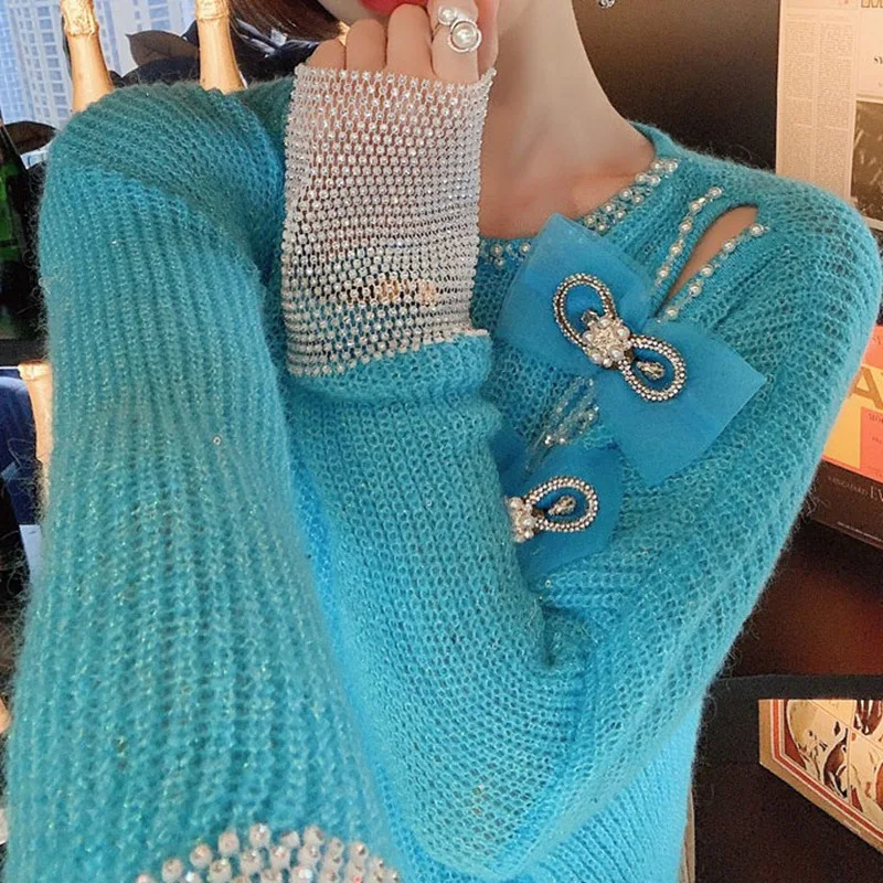 Title 2, Base Shirt Sleeves Diamond-studded Sweater. A c...