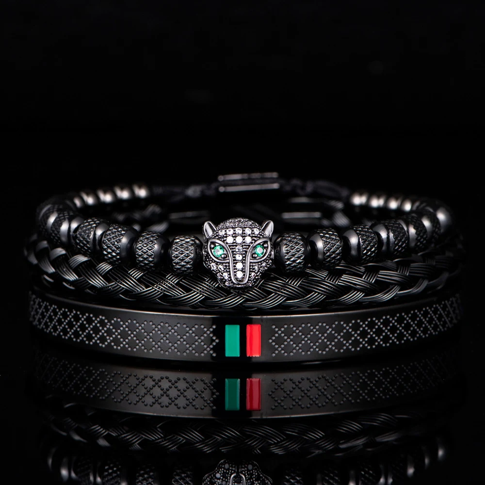 Title 6, Conjunto de pulseira com cabeça de leopardo mic...