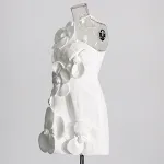 Premium short dress featuring oblique shoulder design, three-dimensional flower pattern, and a tight waist for a flatter — photo 22