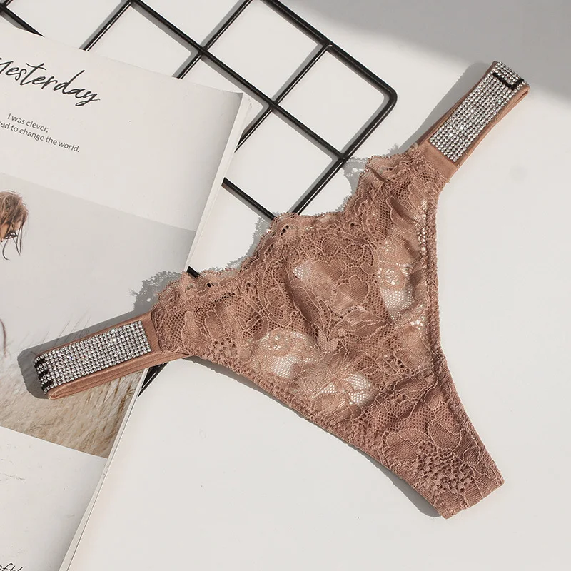 Calcinha de renda sexy com strass para mulheres, esportiva, fitness, biquíni de cintura alta, calcinha em T e fio dental. — foto 5