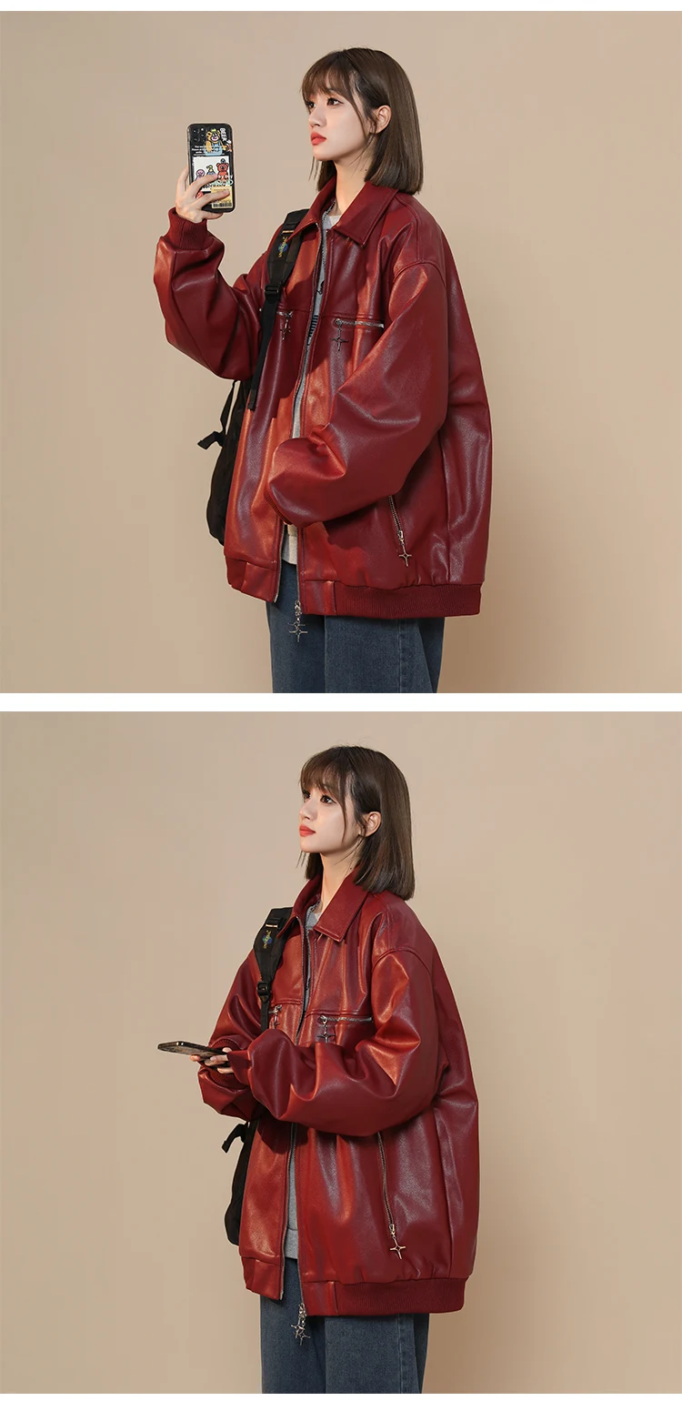 Title 6, Womens Turn-down Collar Leather Jacket. Stay w...
