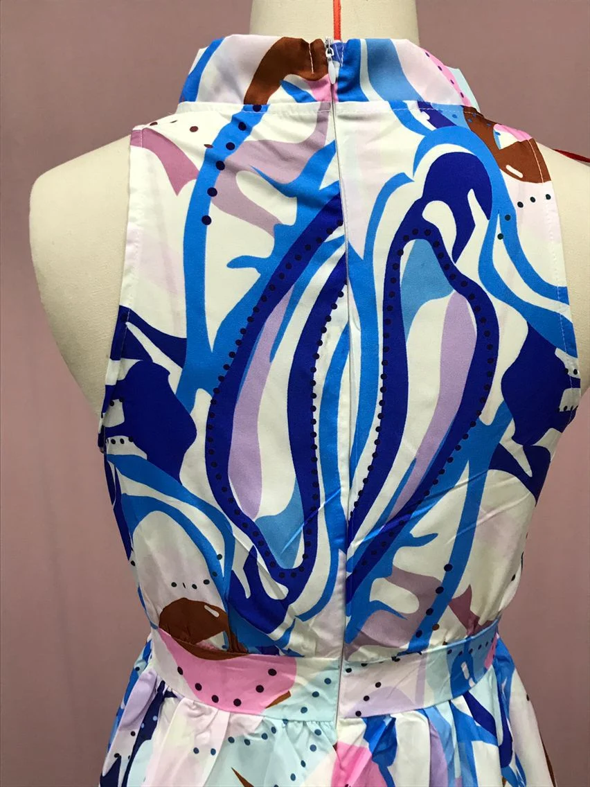 Title 3, Vestido Francês Feminino Chiffon Alça Tipo Azul