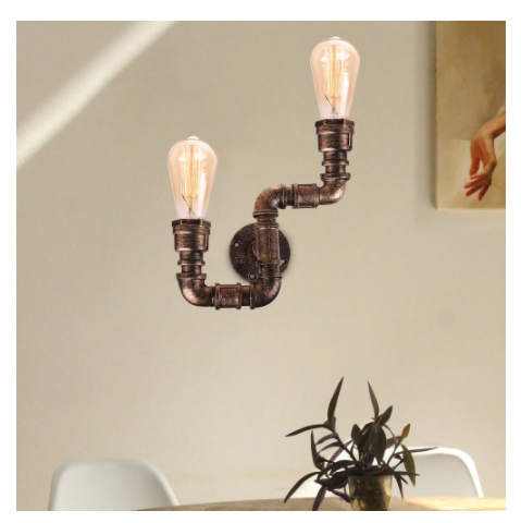 Title 6, Creative Water Pipe Wall Lamp for Bedroom, Retr...