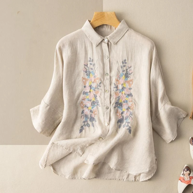 Title 6, Womens Literary Retro Embroidery Cotton And Li...