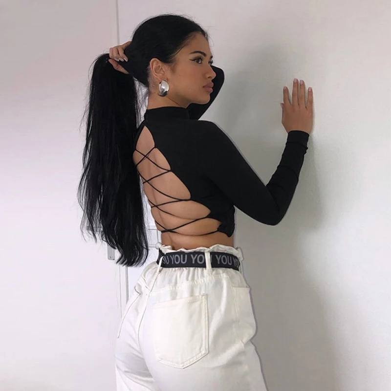 Hollow Sexy Slim-fit Lace-up Long-sleeved Top Bottoming Shirt perfect for a stylish look, featuring a flattering and com — photo 3
