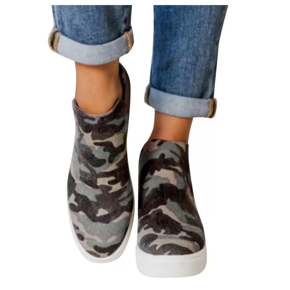 Title 5, Womens thick-soled flat casual shoes with leop...