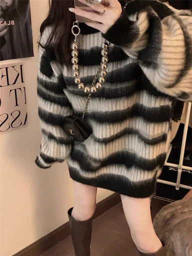 Title 7, Suéter listrado feminino estilo socialite em co...