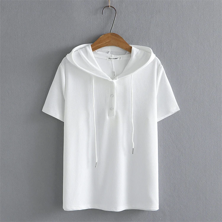 Women's Fashionable Simple Short-Sleeved Shirt, Loose Sunken Stripe, Hooded Knit T-shirt, Perfect for Sun and Comfort, a — photo 5