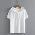 Women's Fashionable Simple Short-Sleeved Shirt, Loose Sunken Stripe, Hooded Knit T-shirt, Perfect for Sun and Comfort, a — photo 5