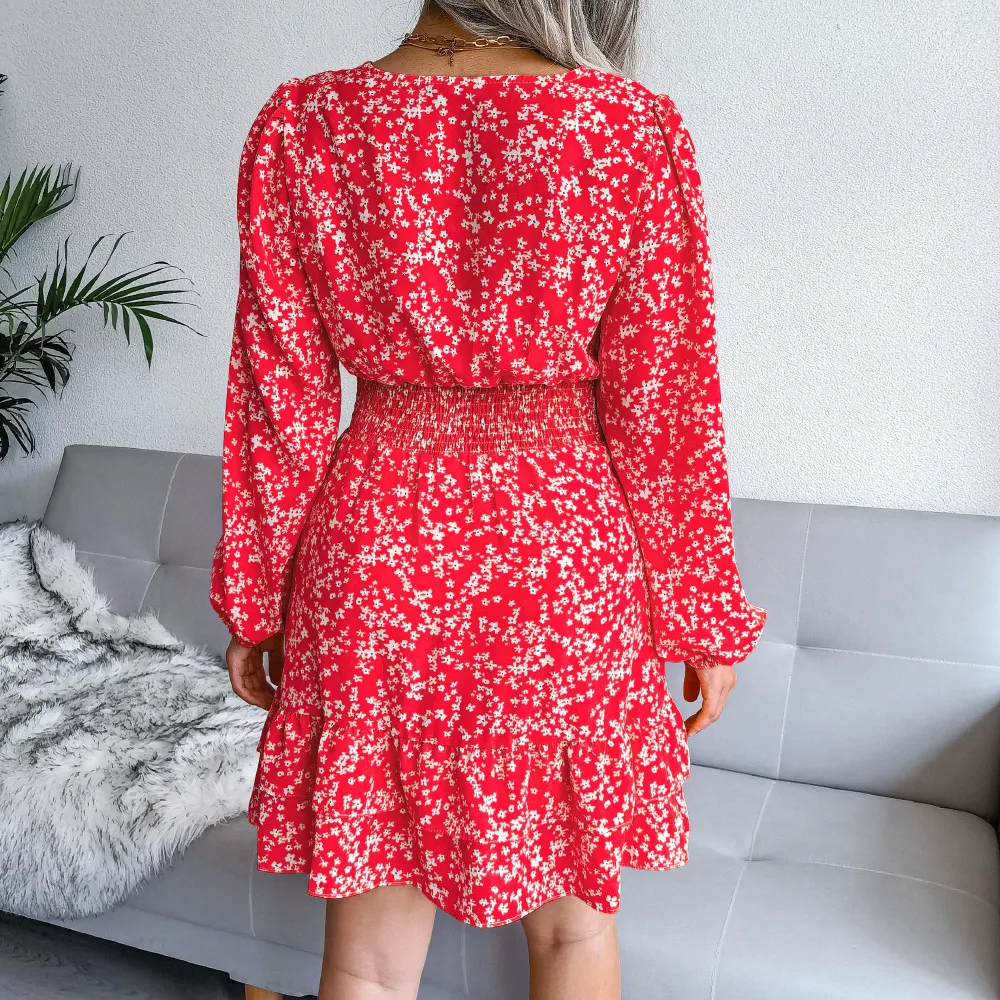 Title 7, Womens Casual Versatile Floral V-neck Dress