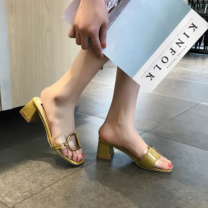 Title 6, Ciabatte donna trasparenti con tacco alto spess...