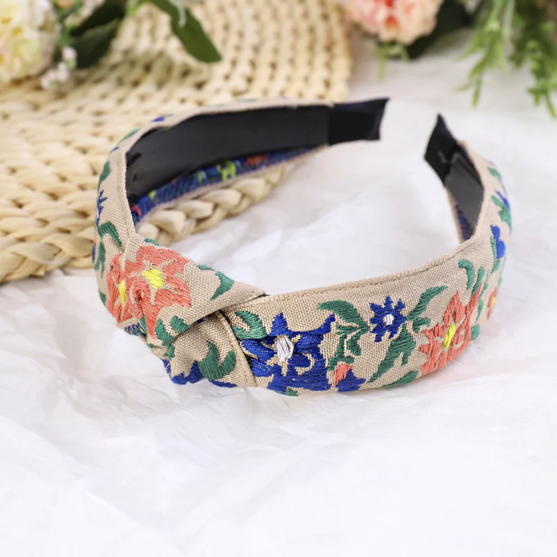 Title 4, Diadema bordada con flores de estilo étnico par...