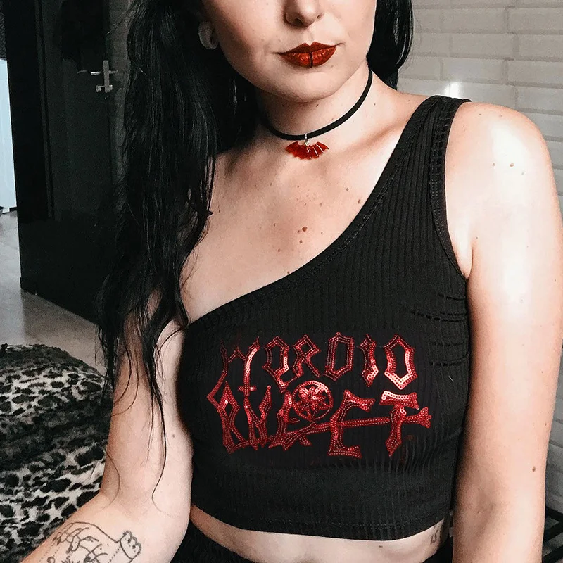 Title 5, Dark Irregular Cropped Strap Top Womens