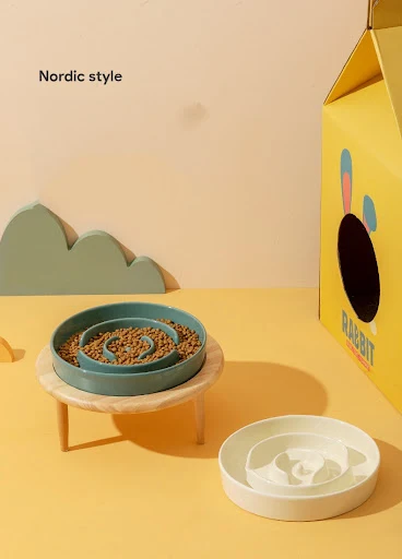 Title 4, Ceramic Slow Feed Pet Bowl with Neck Protection...