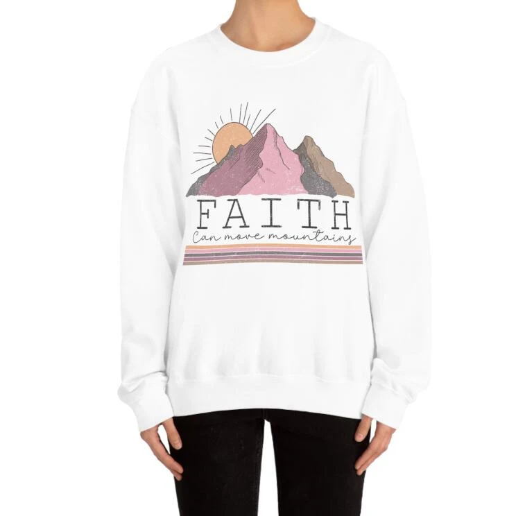 Pulôver de desenho animado estampado Faith Can Move Mountains — foto 2